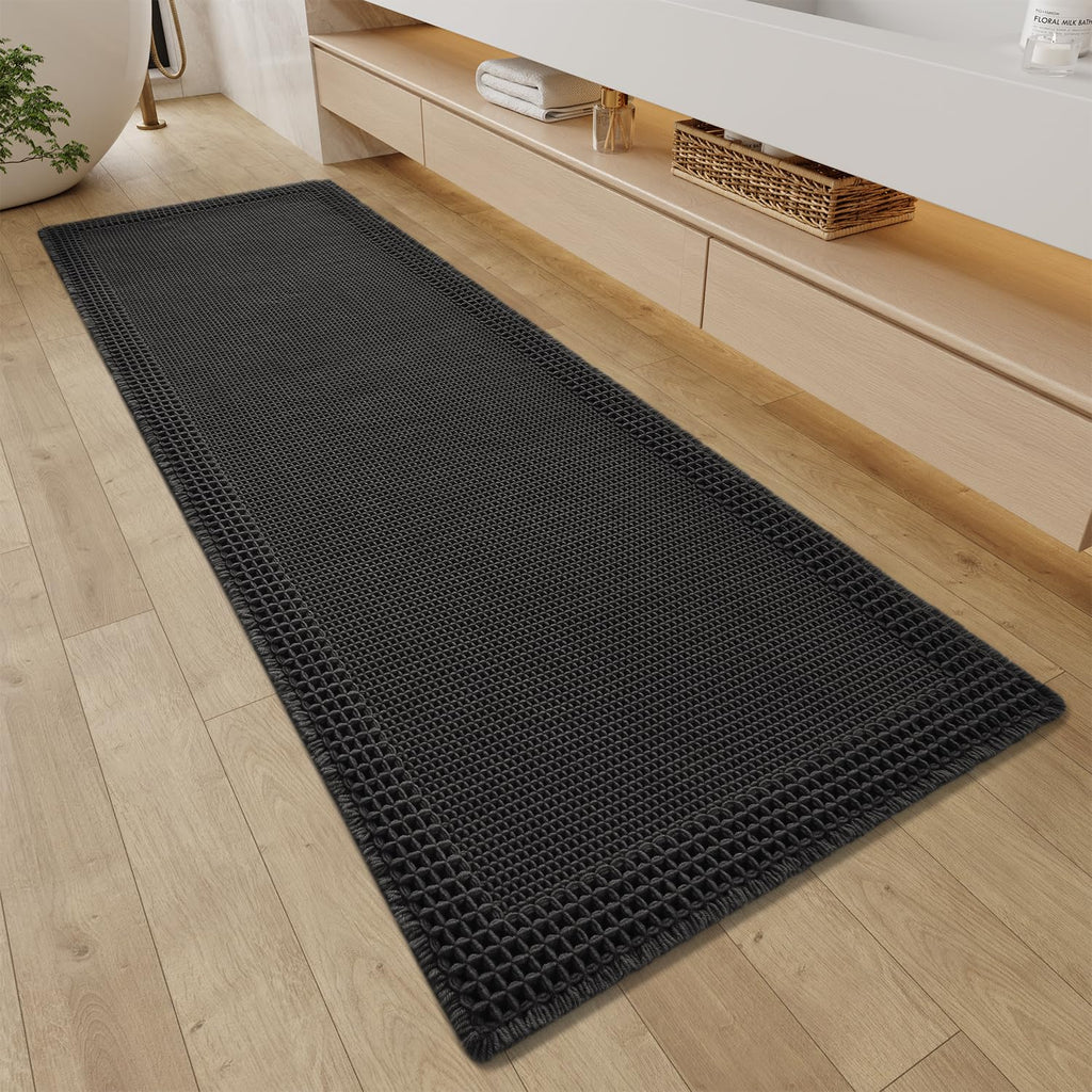 RESARE Waffle Bathroom Runner Rugs, Non Slip Boho Bath Mat 24"x72" Brown