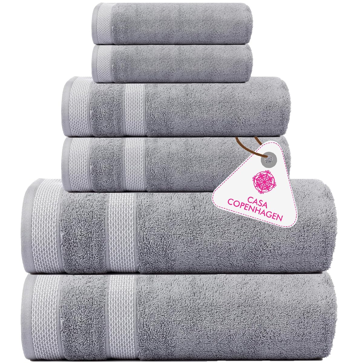 CASA COPENHAGEN 6pcs Bathroom Towel Gift Set, 600GSM, Dark Black
