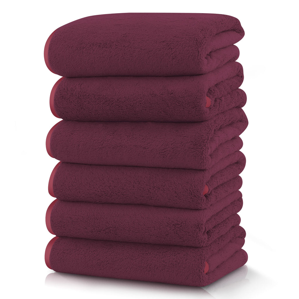 TENSTARS Luxury Silk Hemming Towel Set - Light Thin Quick Drying - 2 Bath Towels 2 Hand Towels 2 Washcloths - Ultra Soft Microfiber, for Bath Fitness, Sports, Yoga, Travel (Dark Grey 6 Pieces)