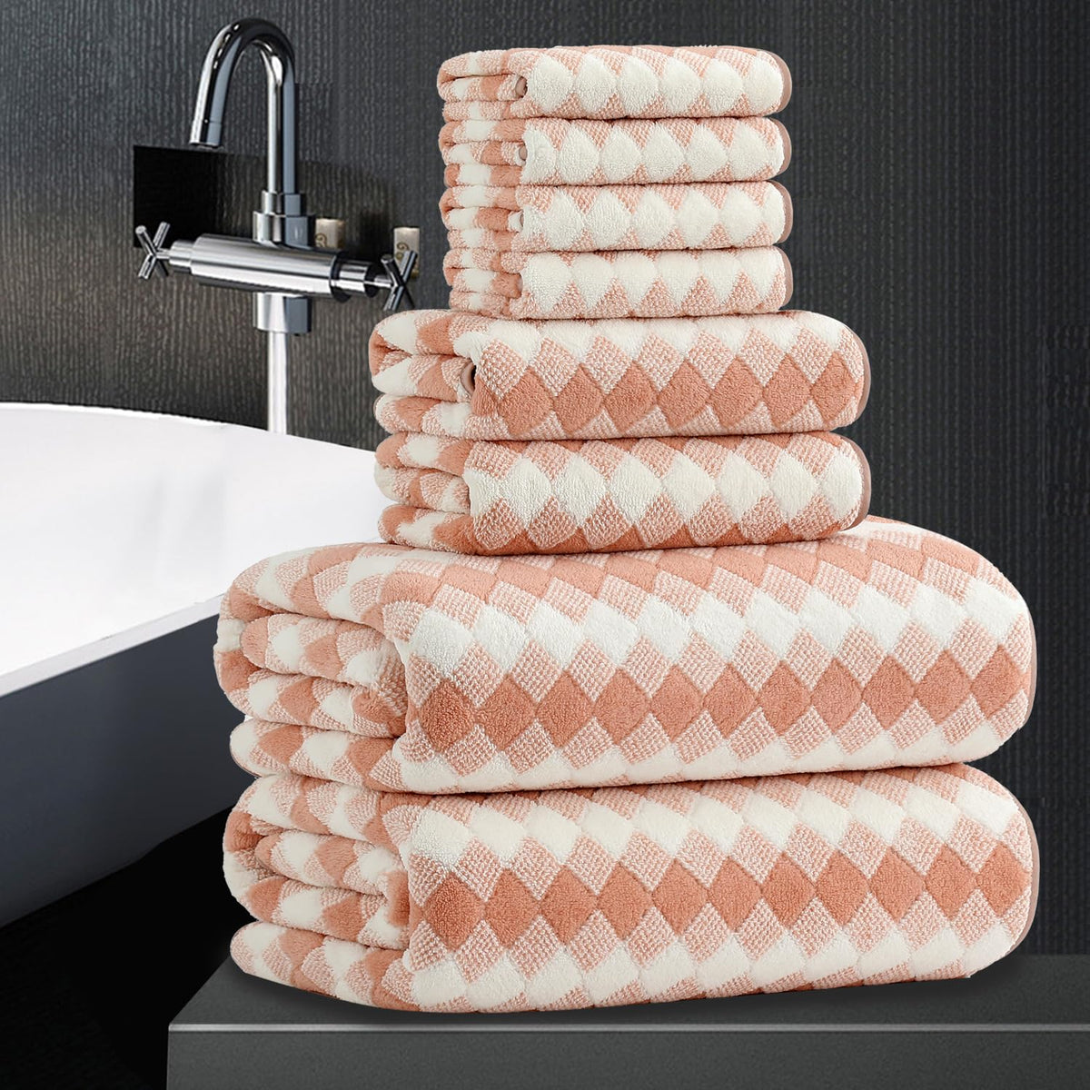 8 Piece Bathroom Towel Set Black White|2 Oversized Large Bath Towels Sheet,2 Hand Towels,4 Washcloths| 600GSM Soft Towel Set for Bathroom Hotel,Highly Absorbent Quick Dry Bath Towel Collections