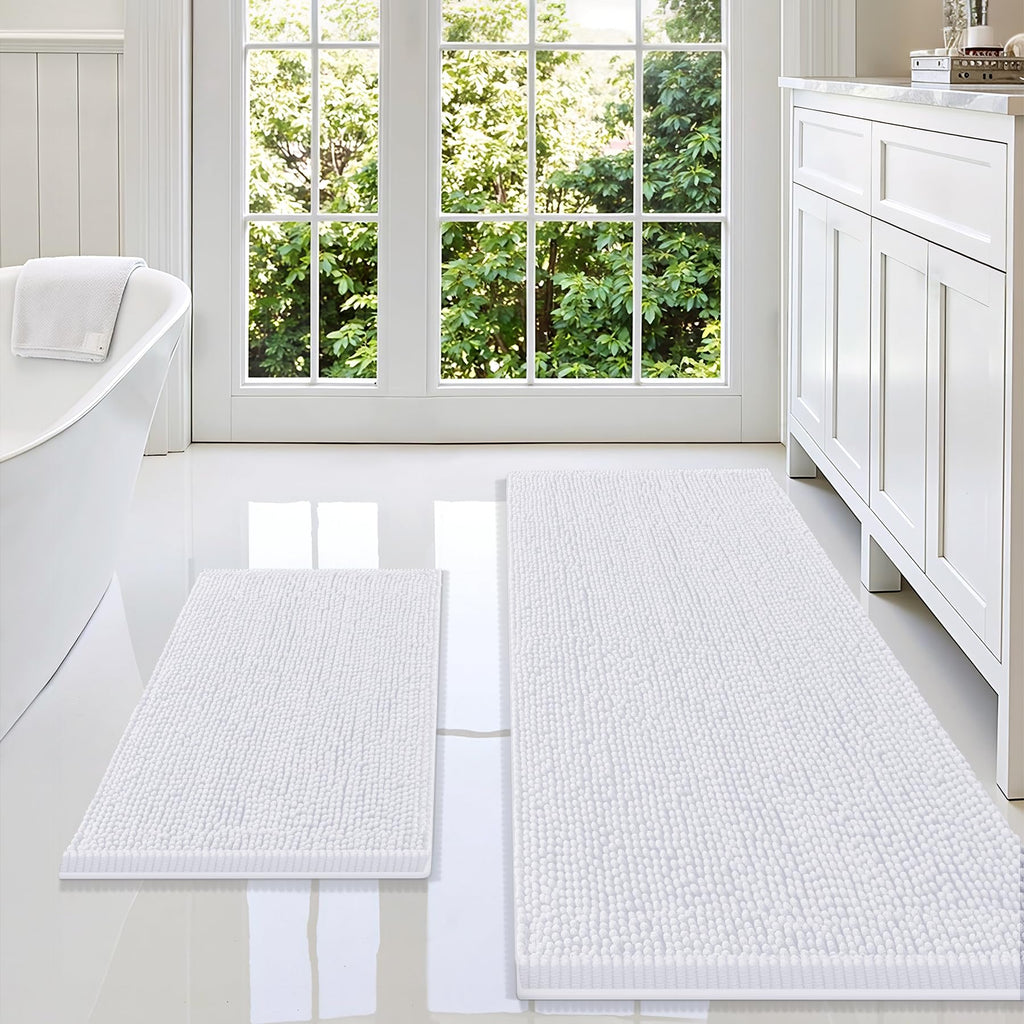 Smiry Chenille Bathroom Rugs Sets 2 Piece (30x20+24x16, Black)