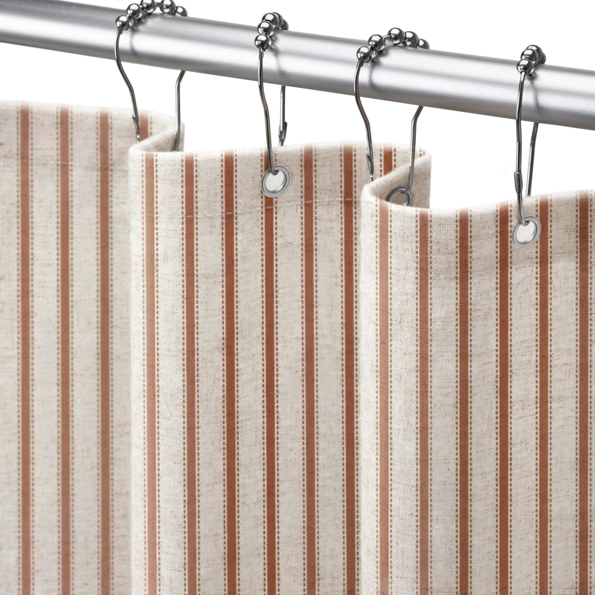 Farmhouse Striped Shower Curtain Taupe Vintage Linen Curtain 72"W X 72"L