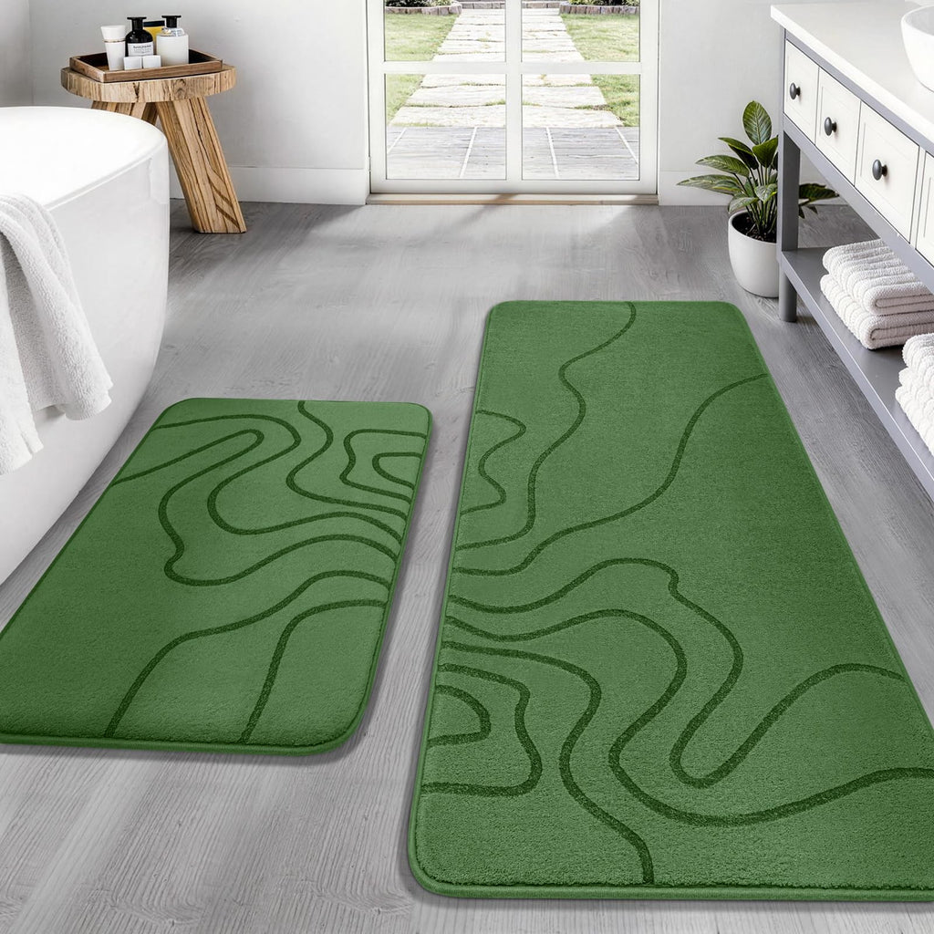 YIHOUSE Memory Foam Bathroom Rugs Sets 2 Piece, 17"x24"+20"x46", Dark Grey