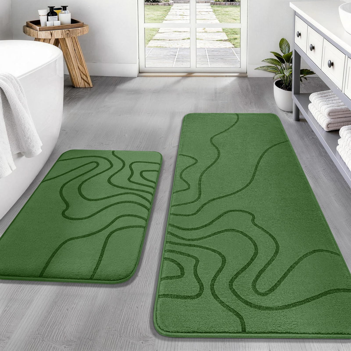 YIHOUSE Memory Foam Bathroom Rugs Sets 2 Piece, 17"x24"+20"x46", Dark Grey