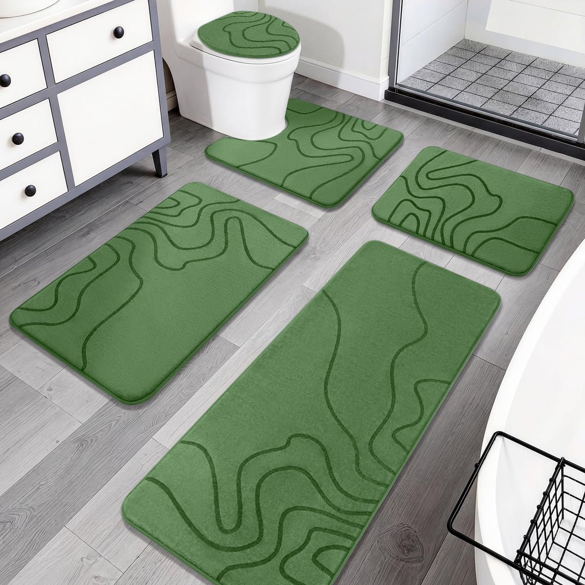 YIHOUSE Memory Foam Bathroom Rugs Sets 2 Piece, 17"x24"+20"x46", Dark Grey