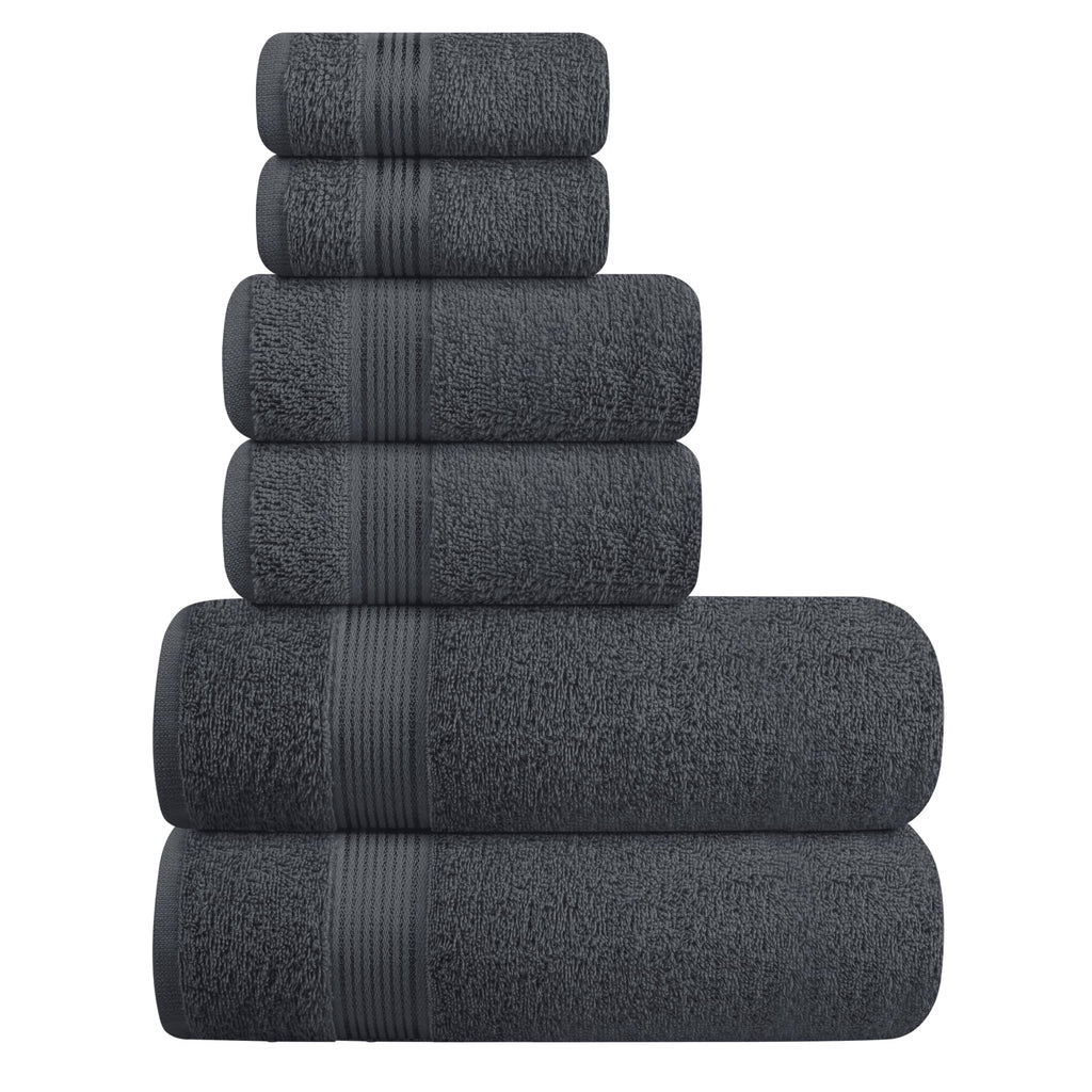 Belizzi Home Ultra Soft 6 Pack Cotton Towel Set, Contains 2 Bath Towels 28x55 inch, 2 Hand Towels 16x24 inch & 2 Wash Coths 12x12 inch, Ideal for Everyday use, Compact & Lightweight - Black