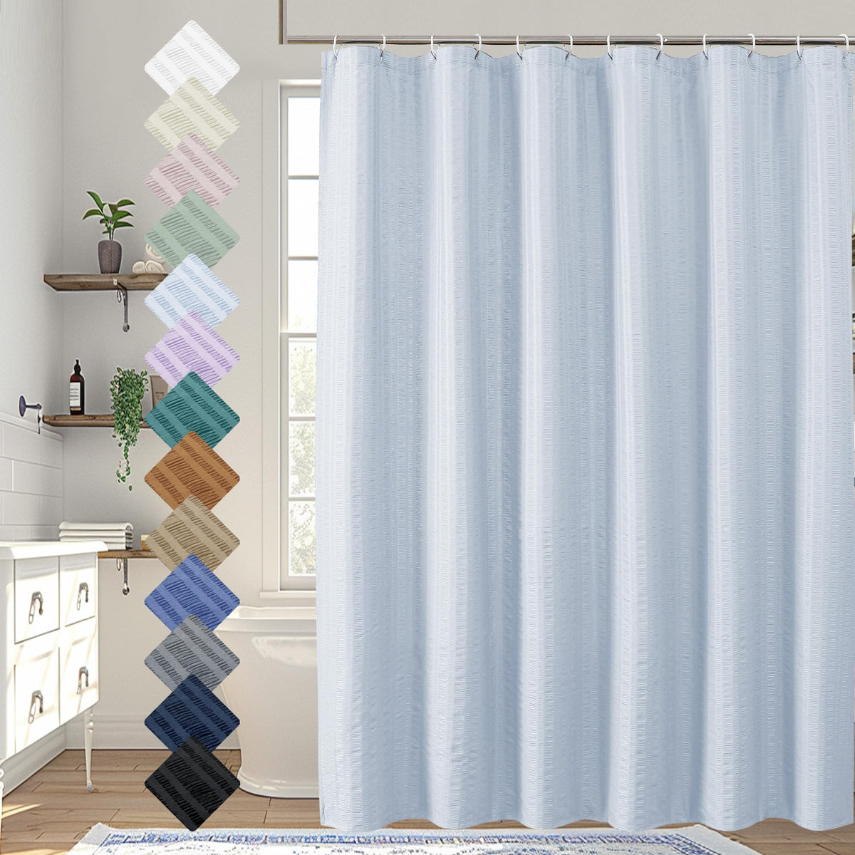 Aiyufeng Moga Navy Blue Fabric Shower Curtains for Bathroom - Blue Hotel Spa Polyester Cloth Bath Curtain with 12 Holes, 72x72, Machine Washable, Navy Blue