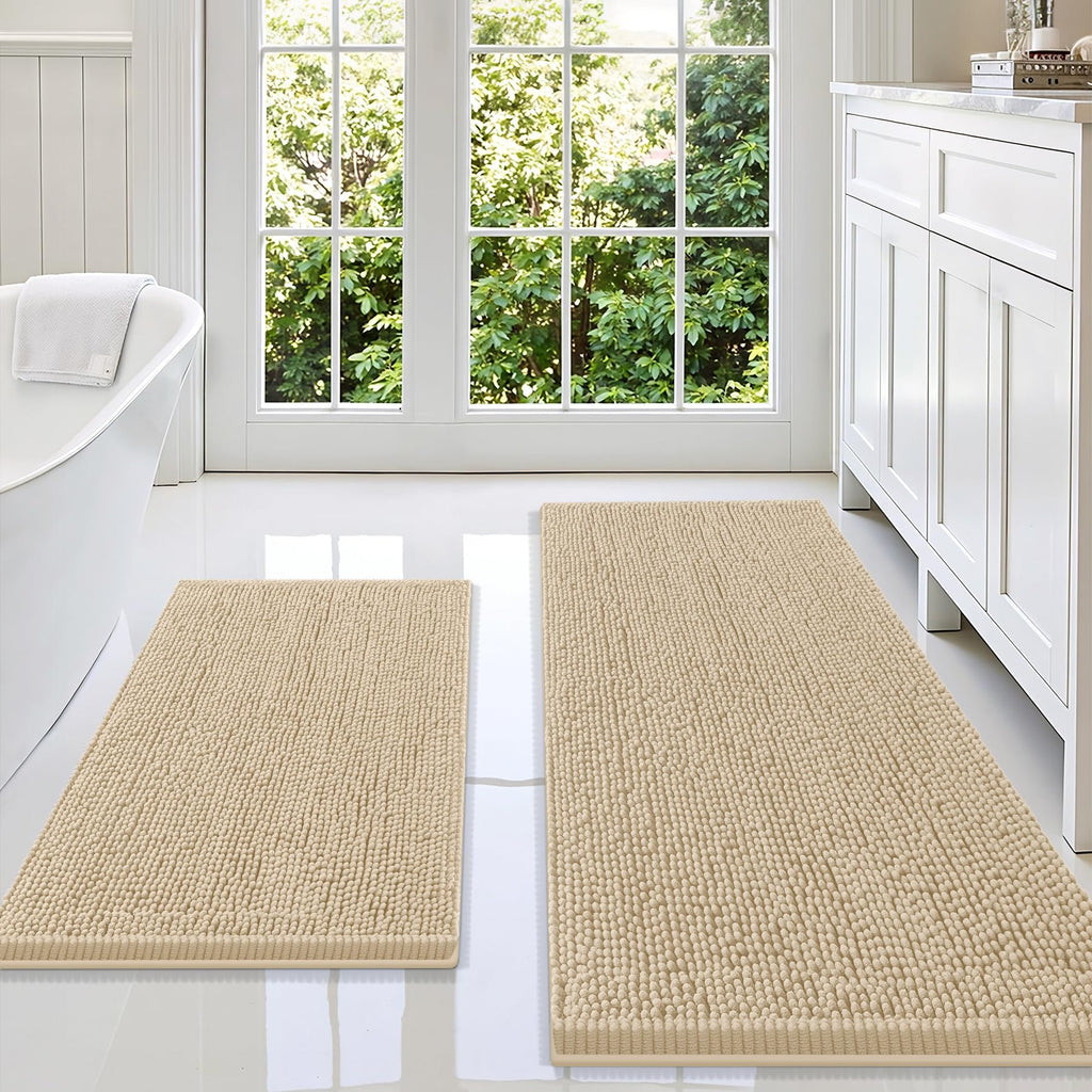 Smiry Chenille Bathroom Rugs Sets 2 Piece (30x20+24x16, Black)