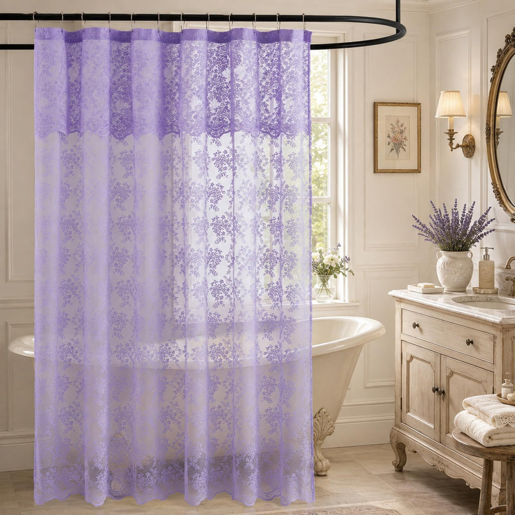 TUDECO White Lace Shower Curtain with Attached Valance 72 x 72 Inch