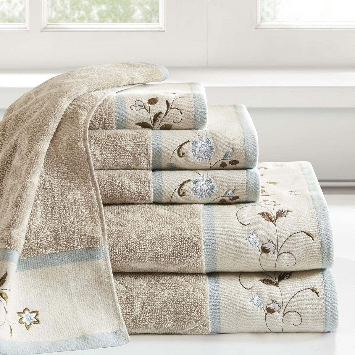 Madison Park Serene 100% Cotton Bath Towel Set, 600 GSM, 6 Piece, Blue
