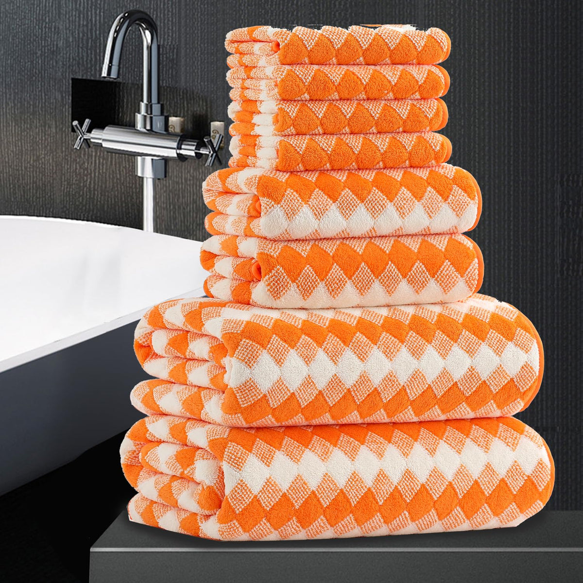 8 Piece Bathroom Towel Set Black White|2 Oversized Large Bath Towels Sheet,2 Hand Towels,4 Washcloths| 600GSM Soft Towel Set for Bathroom Hotel,Highly Absorbent Quick Dry Bath Towel Collections