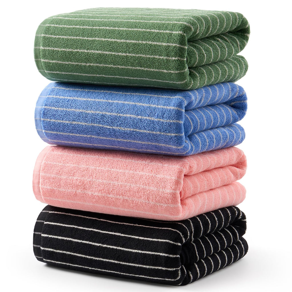 ecolook 4 Pack Premium Bath Towels, 100% Cotton Striped, 28x55 in, Black