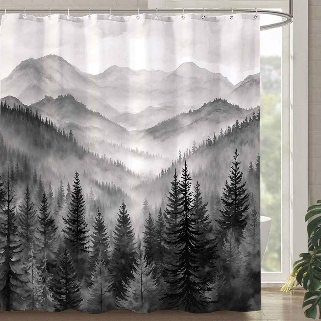 Accnicc Forest Mountain Shower Curtain Dark Green Nature Misty Pine Tree Shower Curtains for Bathroom Foggy Rustic Woodland Decorative Waterproof Fabric Bath Curtain Decor 72×72 Inches