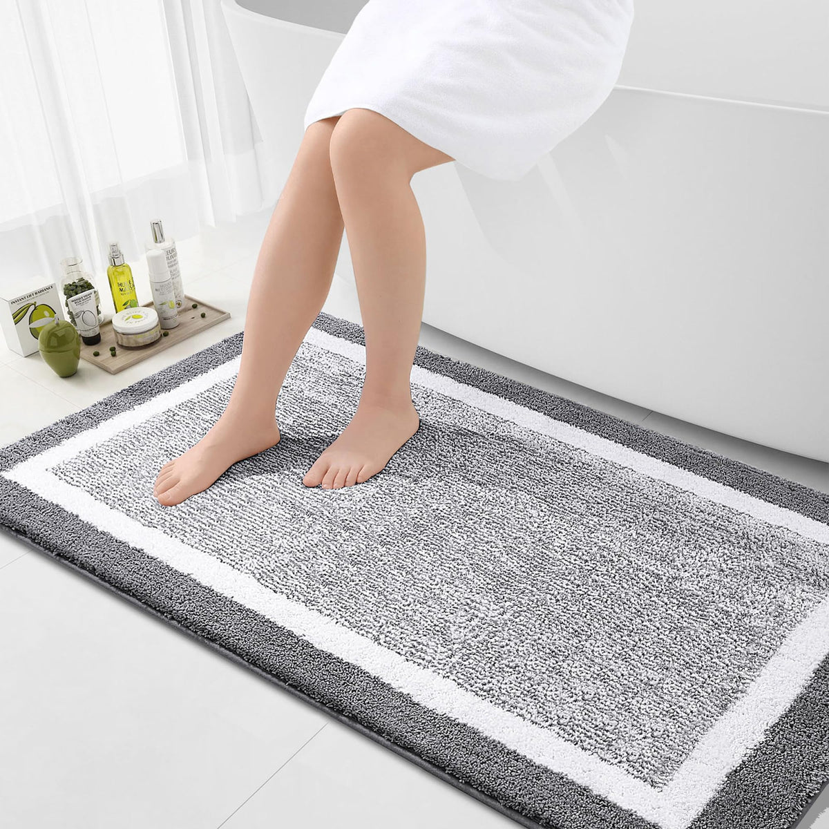 OLANLY Bathroom Rugs 36x24, Soft Absorbent Microfiber Bath Rugs, Grey