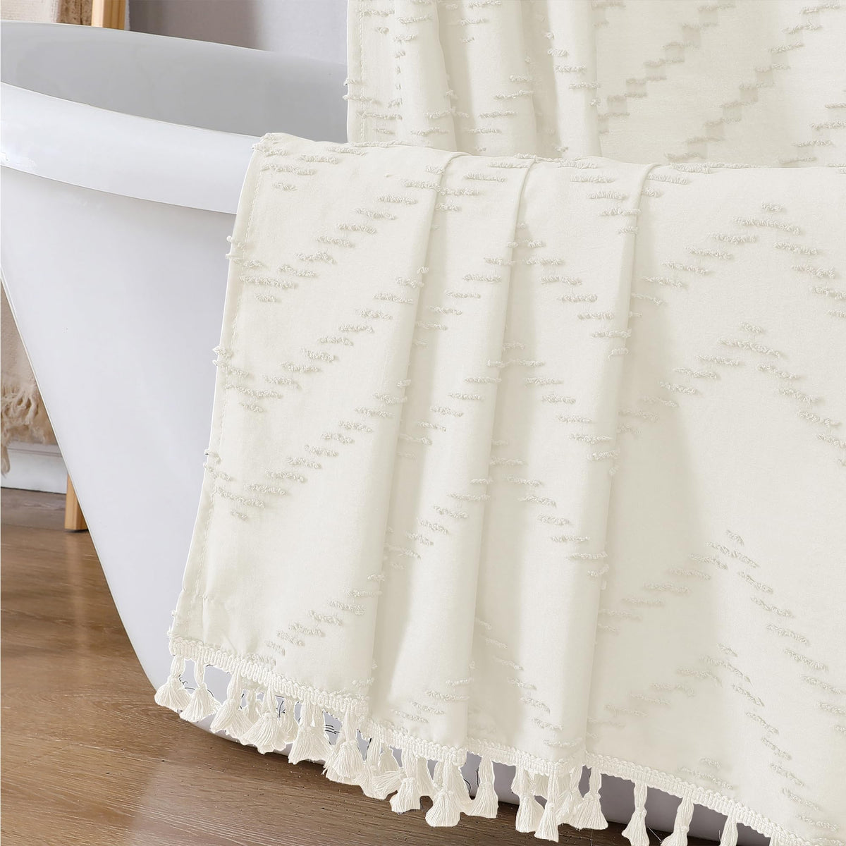 OWENIE White Fabric Boho Shower Curtain 72 x 72 Inches for Bathroom