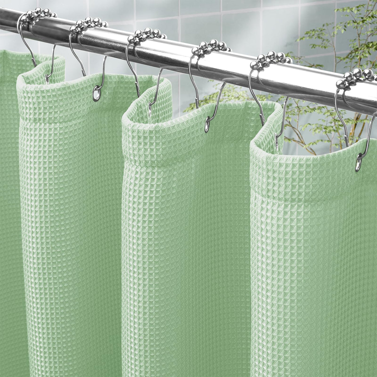 AmazerBath Stall Shower Curtain 60 x 72 Inches, Waffle Shower Curtain White, Fabric Shower Curtains Heavy Duty 240GSM, Hotel Quality Bathroom Shower Curtains