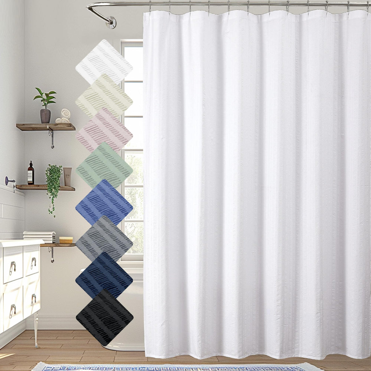 Aiyufeng Moga Navy Blue Fabric Shower Curtains for Bathroom - Blue Hotel Spa Polyester Cloth Bath Curtain with 12 Holes, 72x72, Machine Washable, Navy Blue