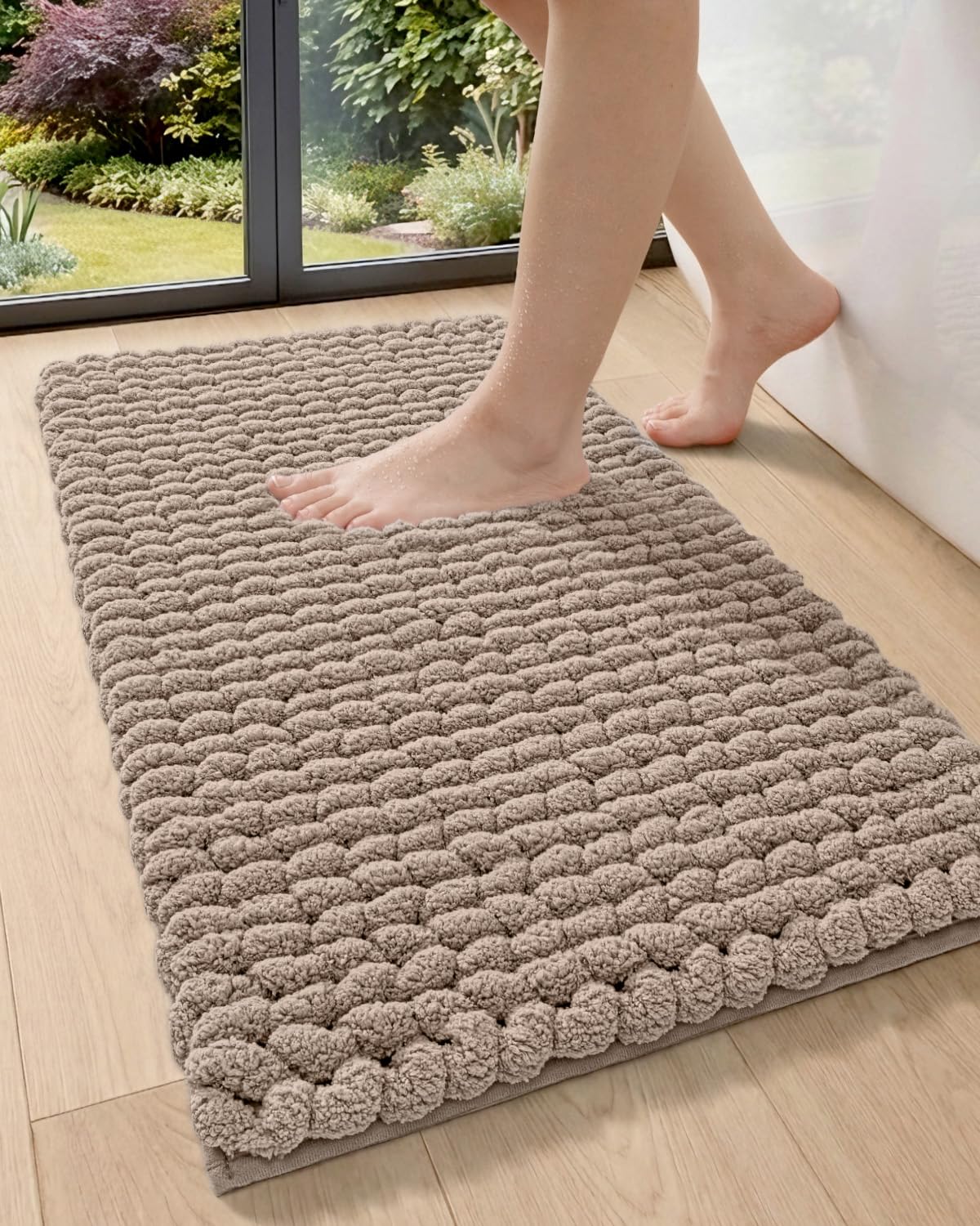 DEXI Bathroom Rugs 36x24, Non Slip Washable Chinelle Bath Mat, Taupe