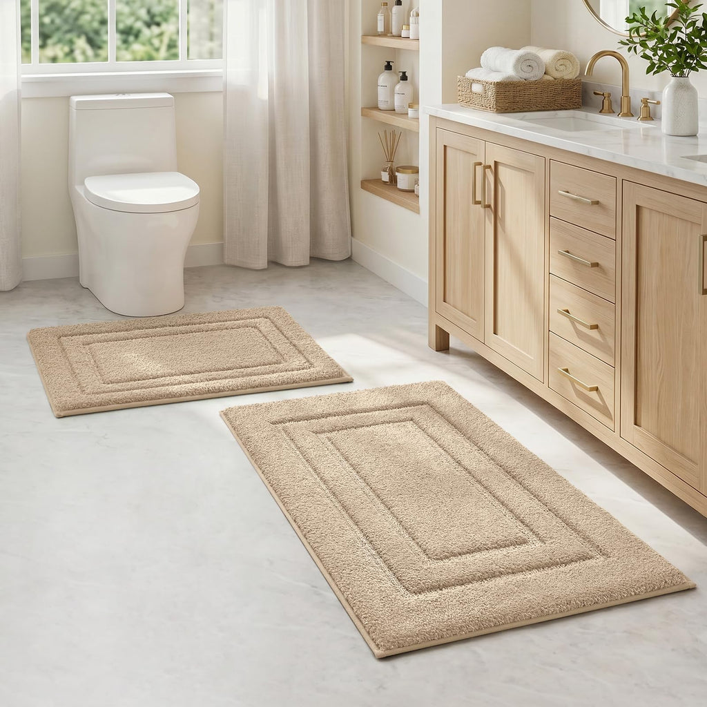 HOMEIDEAS Bathroom Rugs Sets 2 Piece, Super Soft and Absorbent Non Slip Microfiber Machine Washable Bath Mat Set (20" x 32" + 16" x 24", Brown)