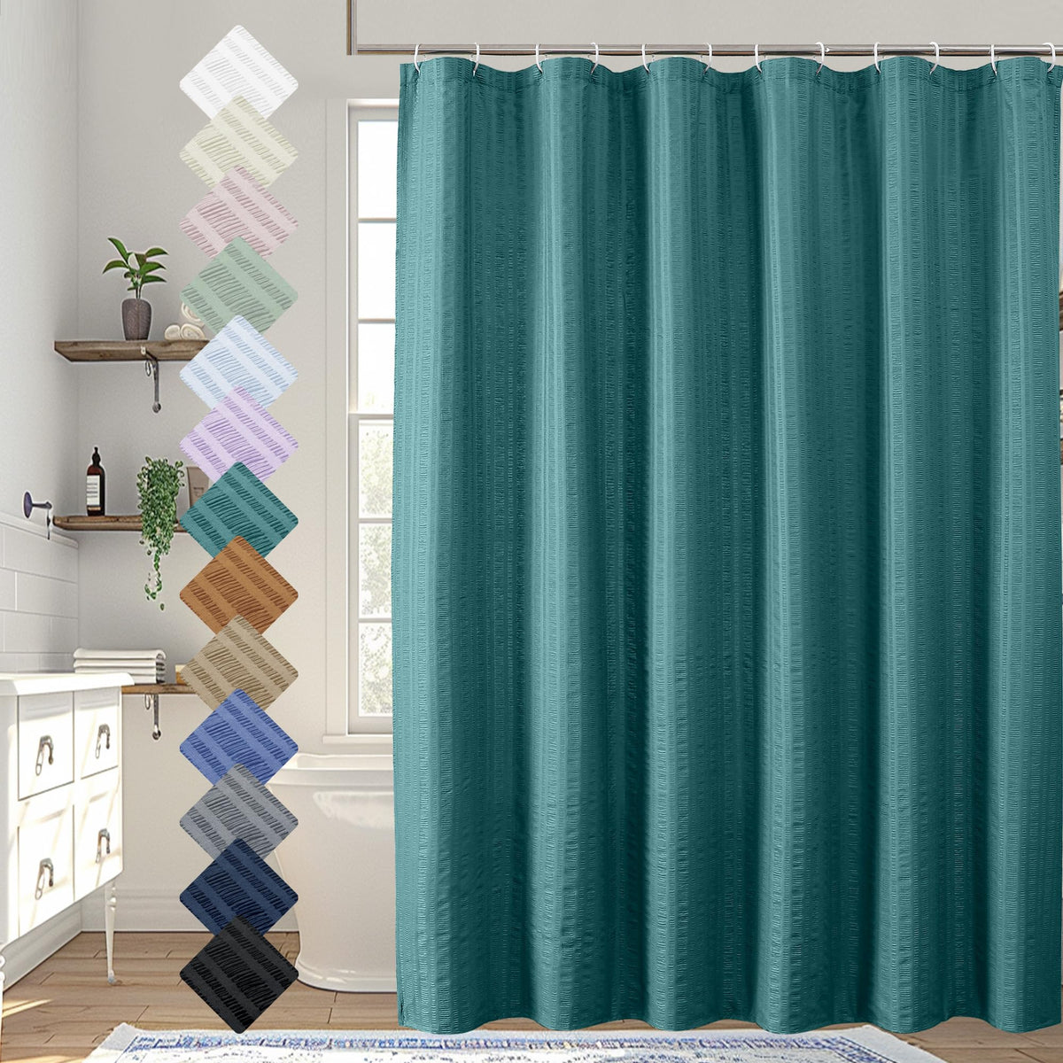 Aiyufeng Moga Navy Blue Fabric Shower Curtains for Bathroom - Blue Hotel Spa Polyester Cloth Bath Curtain with 12 Holes, 72x72, Machine Washable, Navy Blue