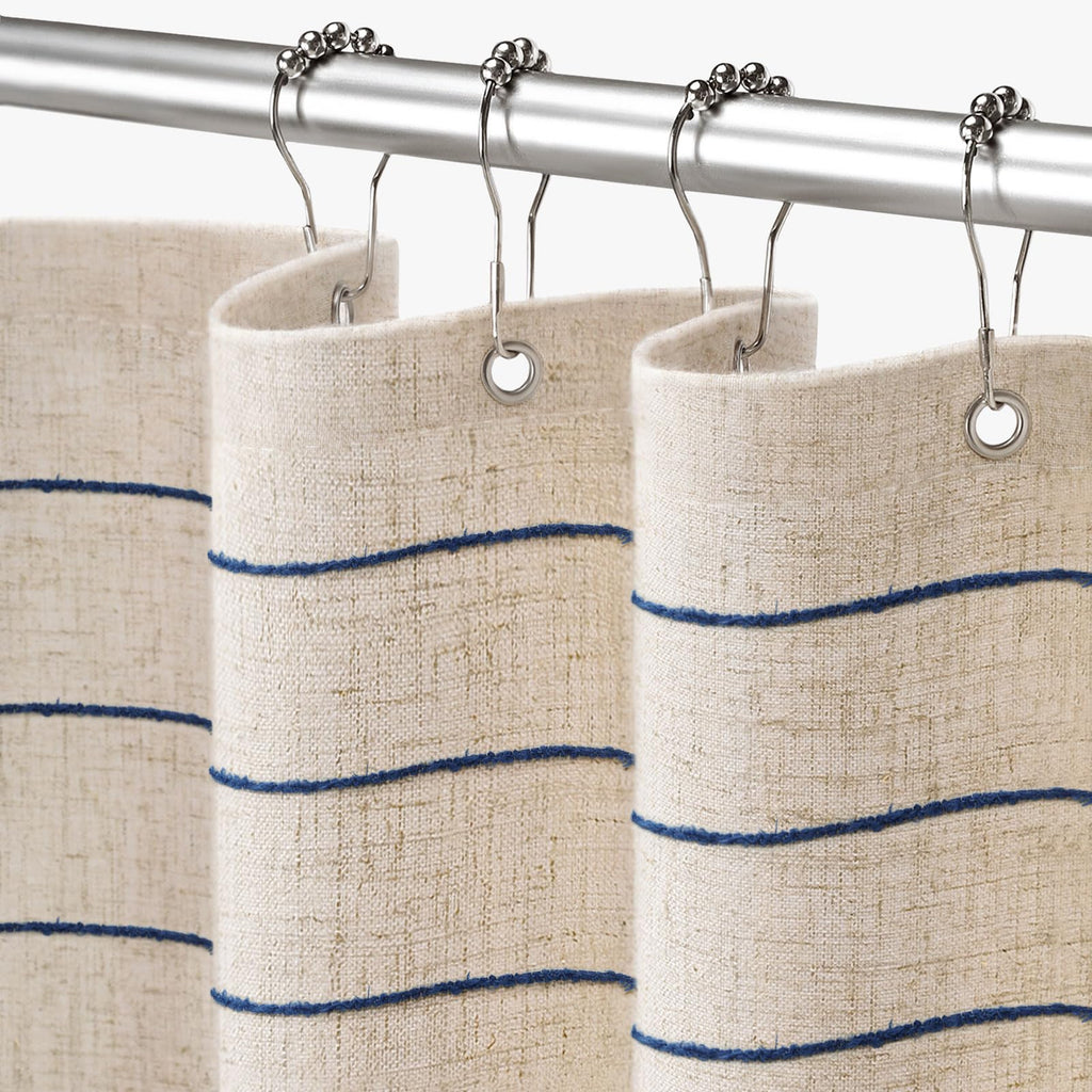 Striped Linen Shower Curtain for Bathroom, Black and Beige 72 W x 84 H