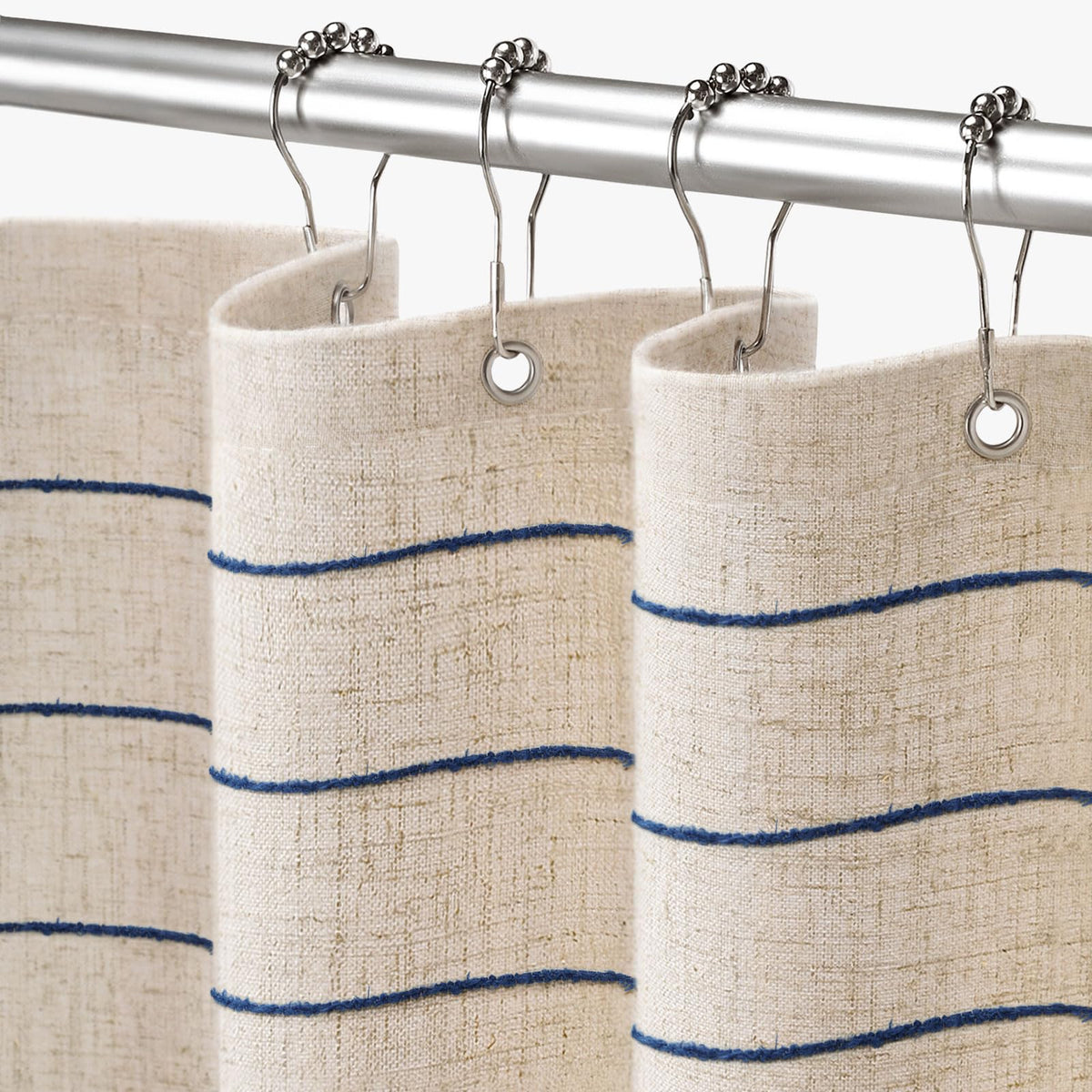 Striped Linen Shower Curtain for Bathroom, Black and Beige 72 W x 84 H