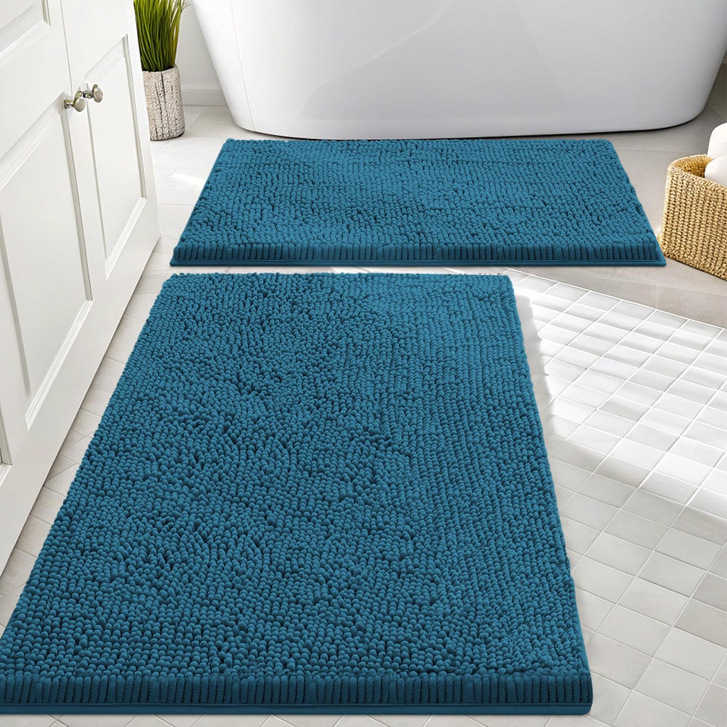 Smiry Chenille Bathroom Rugs Sets 2 Piece (30x20+24x16, Black)