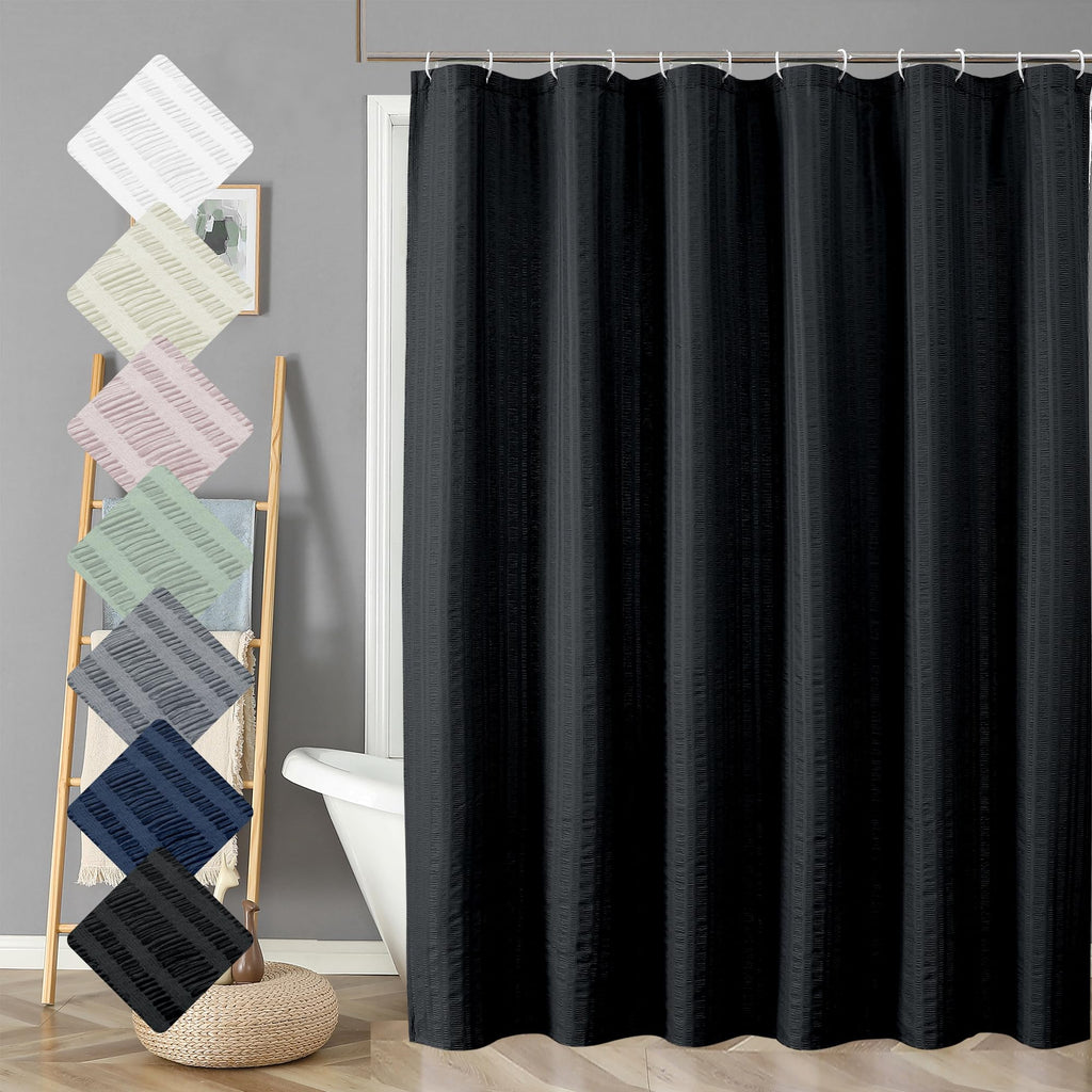 Aiyufeng Moga Navy Blue Fabric Shower Curtains for Bathroom - Blue Hotel Spa Polyester Cloth Bath Curtain with 12 Holes, 72x72, Machine Washable, Navy Blue