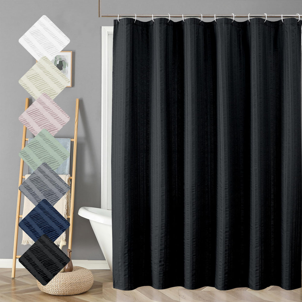 Aiyufeng Moga Navy Blue Fabric Shower Curtains for Bathroom - Blue Hotel Spa Polyester Cloth Bath Curtain with 12 Holes, 72x72, Machine Washable, Navy Blue