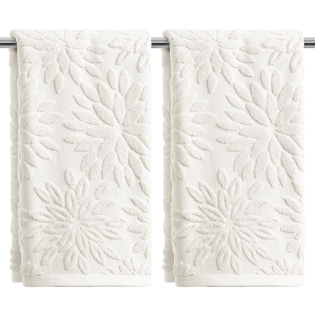 Artoid Mode 2 Pcs Olive Green 3D Dahlia Floral Jacquard Hand Towels for Bathroom, Cotton Soft Absorbent Bathroom Decor Towels, 13.7 x 29.5 Inch