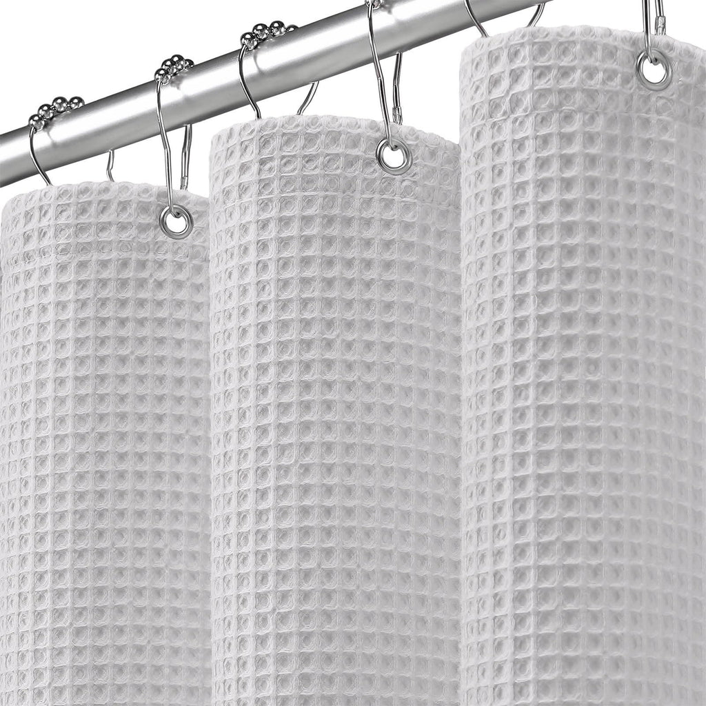 Waffle Weave Shower Curtain Heavyweight Cotton Fabric Beige 72Wx72L