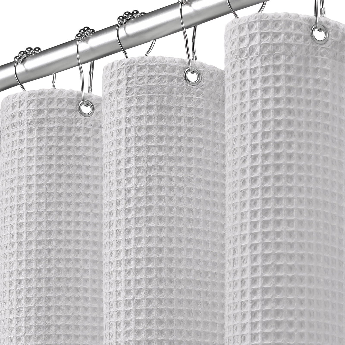 Waffle Weave Shower Curtain Heavyweight Cotton Fabric Beige 72Wx72L