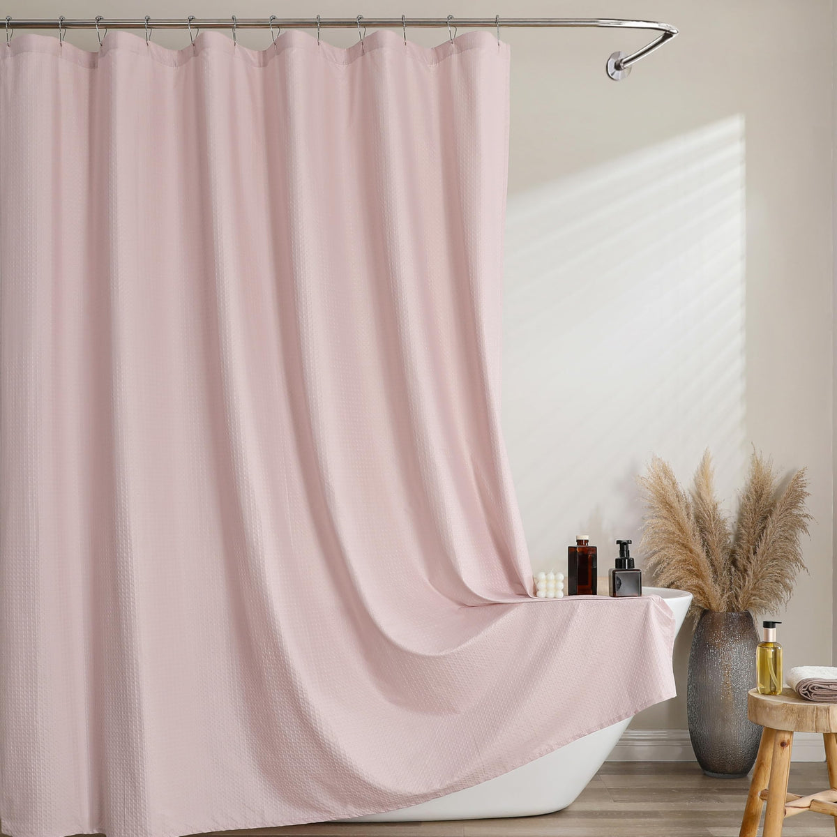 Navy Blue Shower Curtain 72 Inch Length 1 Piece, Waffle Embossed Textured Soft Fabric Hotel Shower Curtain for Bathroom, Modern Polyester Water Repellent Cloth Bath Decor, 72Wx72L Inches