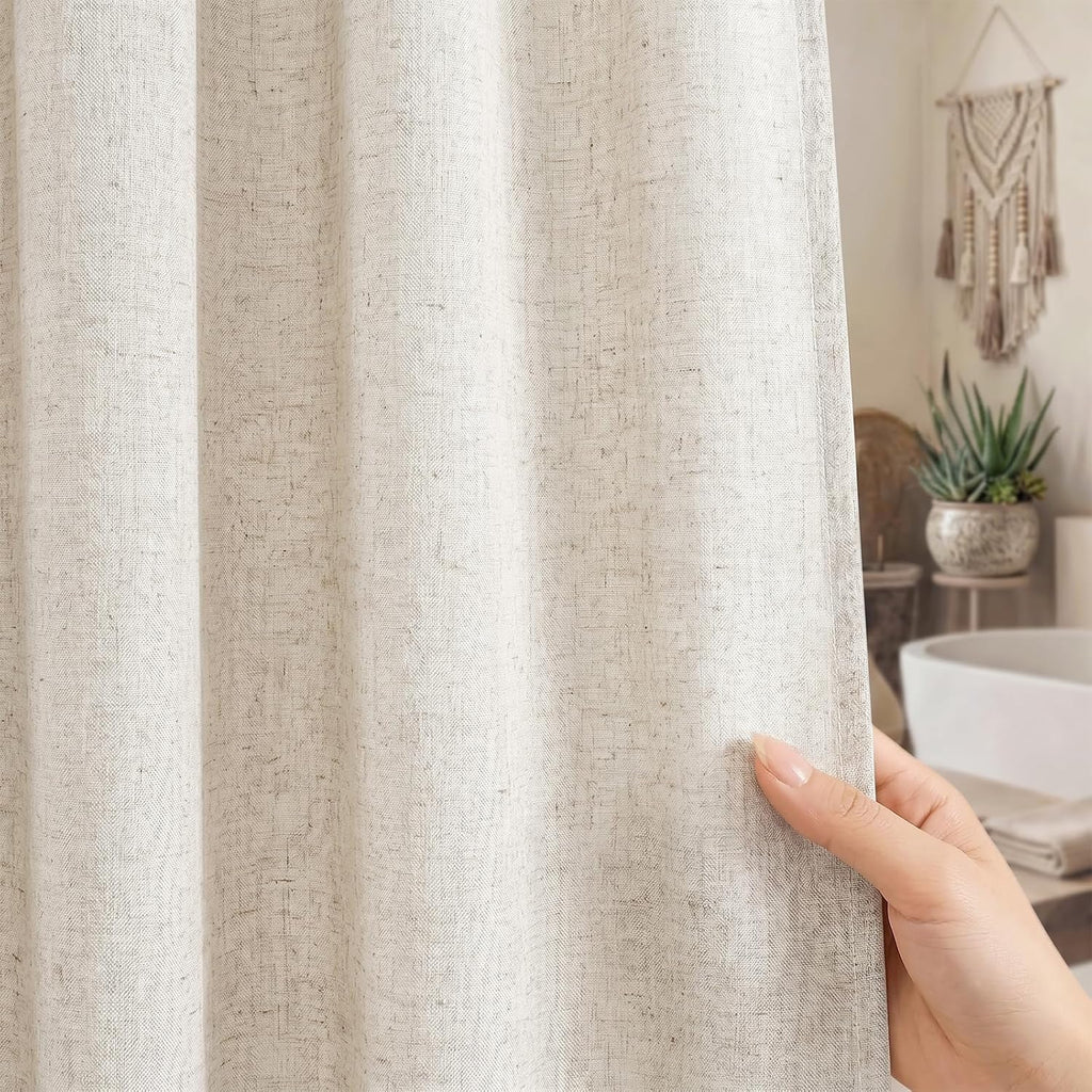 Seasonwood Linen Shower Curtain Farmhouse Bathroom Decor 72x96 Inches