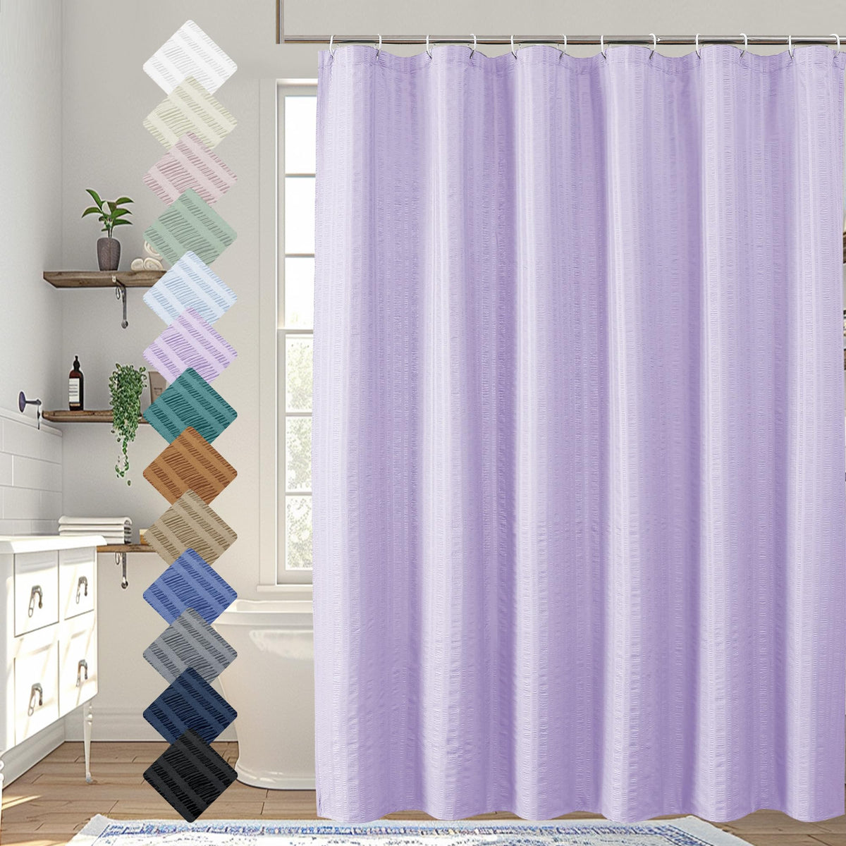 Aiyufeng Moga Navy Blue Fabric Shower Curtains for Bathroom - Blue Hotel Spa Polyester Cloth Bath Curtain with 12 Holes, 72x72, Machine Washable, Navy Blue