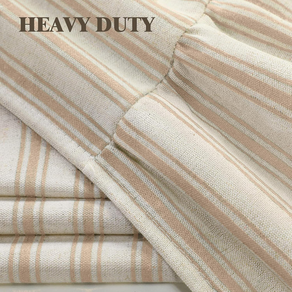 Farmhouse Shower Curtain Ruffle Linen Cream-Beige Stripe 72"W x 72"L