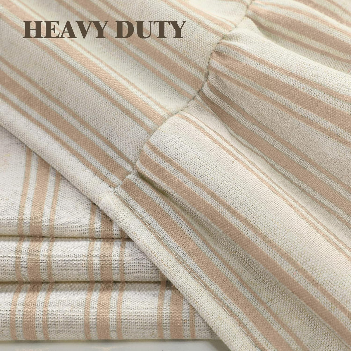 Farmhouse Shower Curtain Ruffle Linen Cream-Beige Stripe 72"W x 72"L