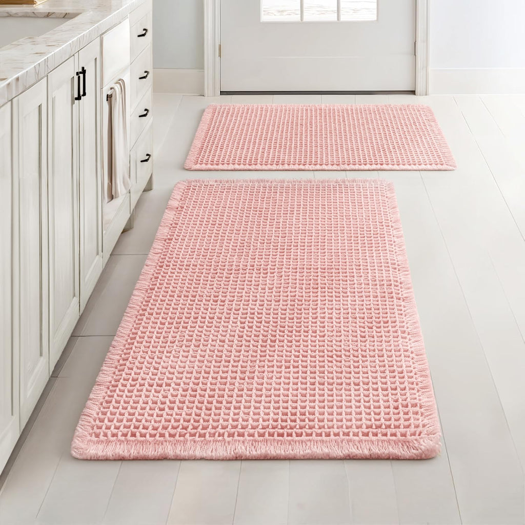 MIULEE Set of 2 Waffle Bathroom Rugs Boho Bath Mat Brown 18x30 Inch