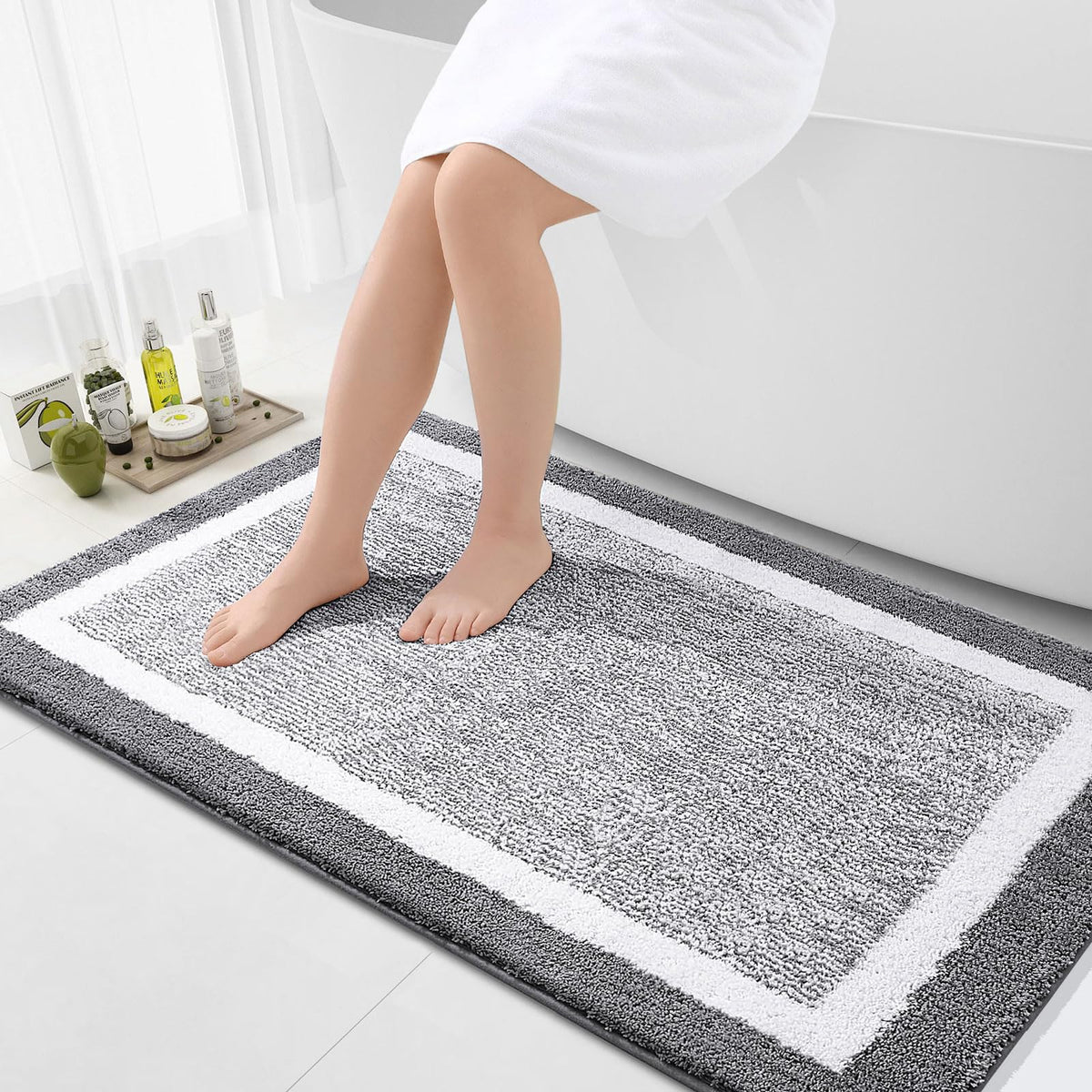 OLANLY Bathroom Rugs 36x24, Soft Absorbent Microfiber Bath Rugs, Grey