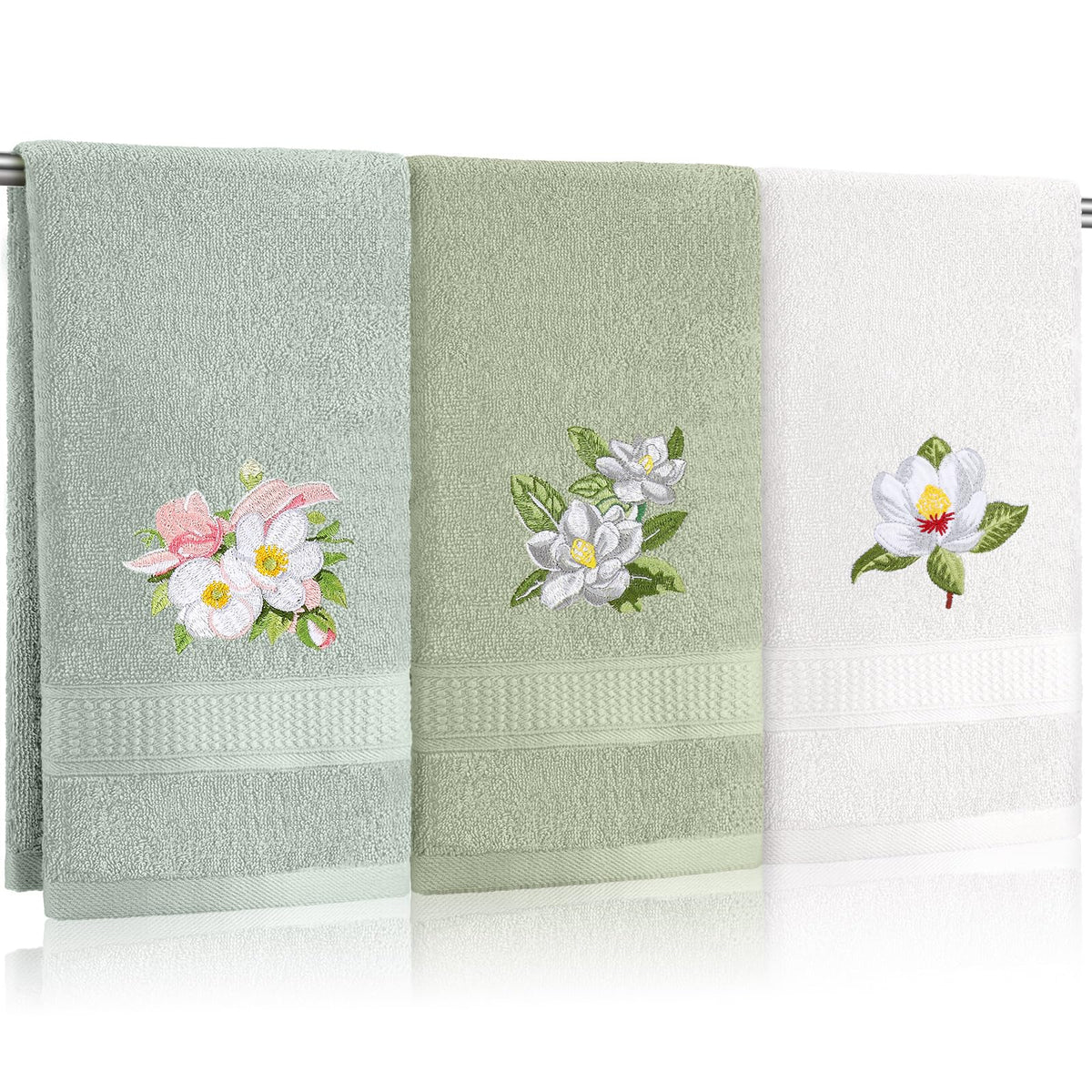 Tingjoo 3 Pcs Eucalyptus Leaves Hand Towels Farmhouse Fingertip Bath Towels