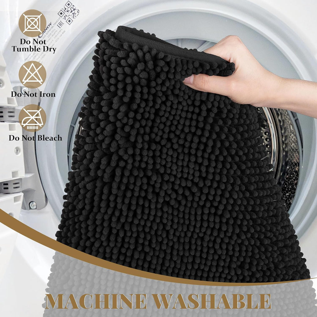 Bathroom Rugs Mat 72 x 48, Thick Soft Absorbent Chenille Bath Rugs, Rubber Backing Bath Mats for Bathroom Floor, Tub, Shower, Bedroom, Home Decor Accessories, Quick Dry Machine Washable, Black
