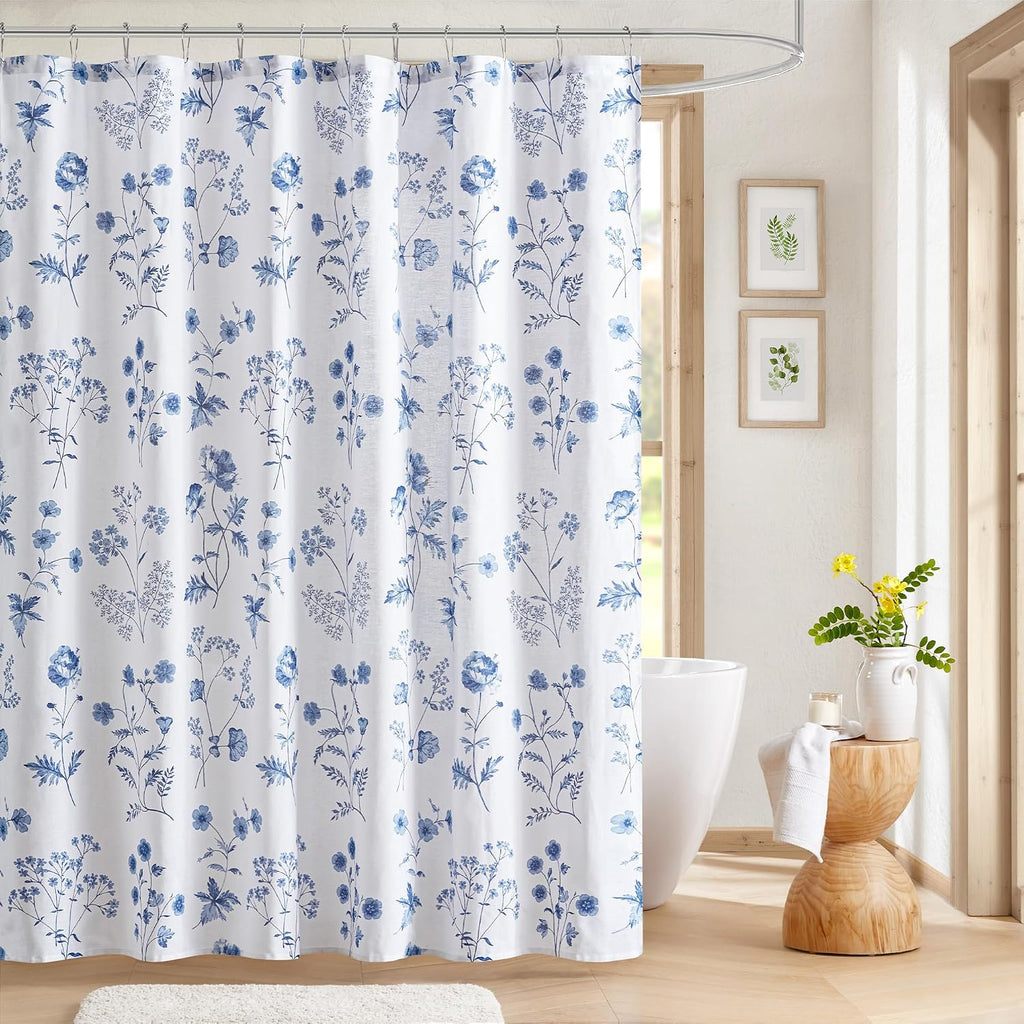Martha Stewart 100% Cotton Floral Shower Curtain, 72 x 72, Blue