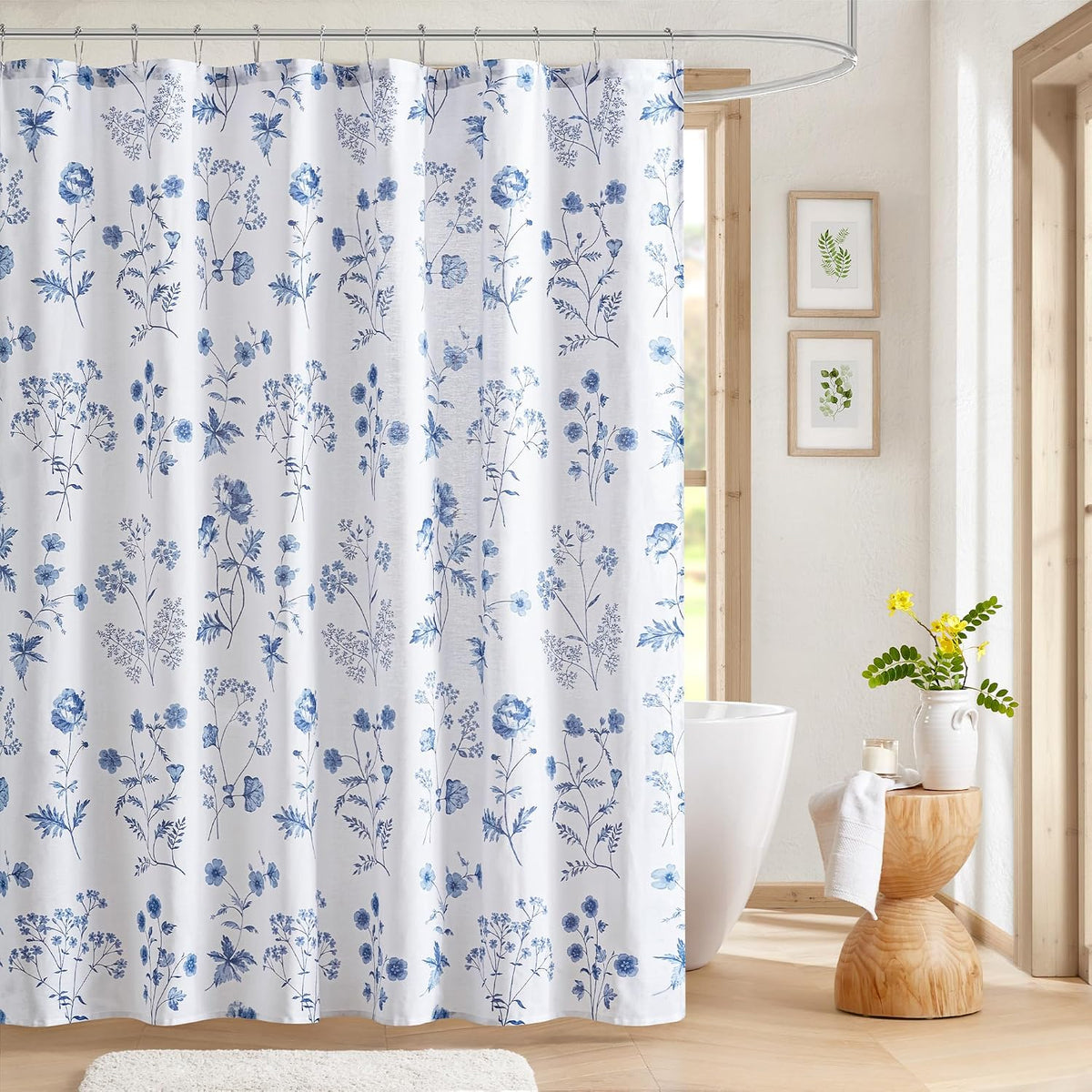Martha Stewart 100% Cotton Floral Shower Curtain, 72 x 72, Blue