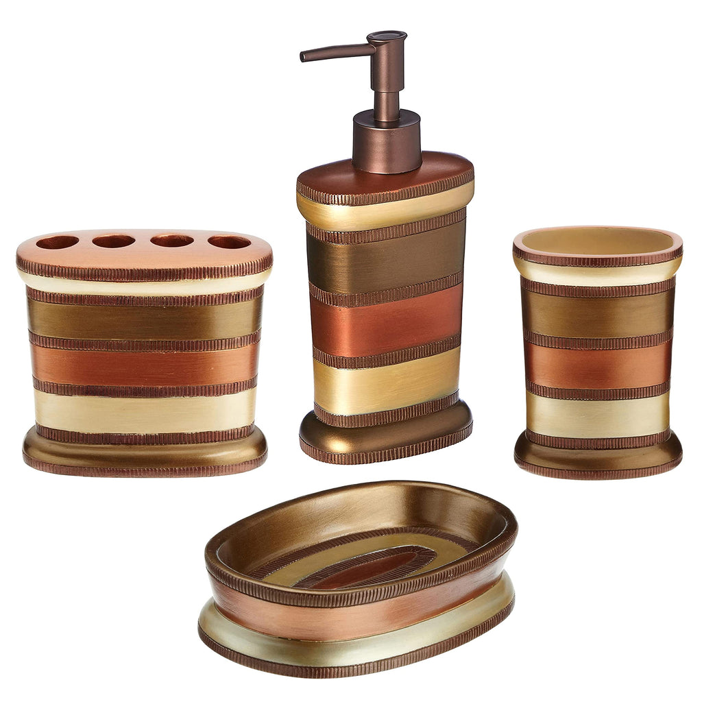 Zahari Home Spindle Modern Bathroom Towel Set - 3 Piece Bath, Hand, and Wash Towels - Classic Luxury Contemporary Decor - Beautiful Gold Unique Design Bath Ensemble
