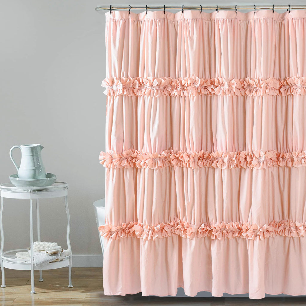 Homechoice Decor Victorian White Ruffle Shower Curtain with 12 Buttonholes