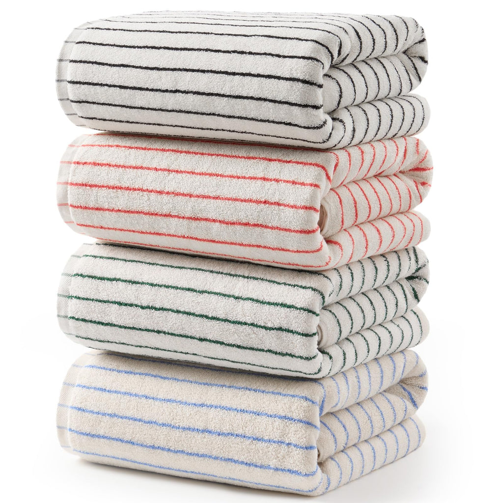 ecolook 4 Pack Premium Bath Towels, 100% Cotton Striped, 28x55 in, Black