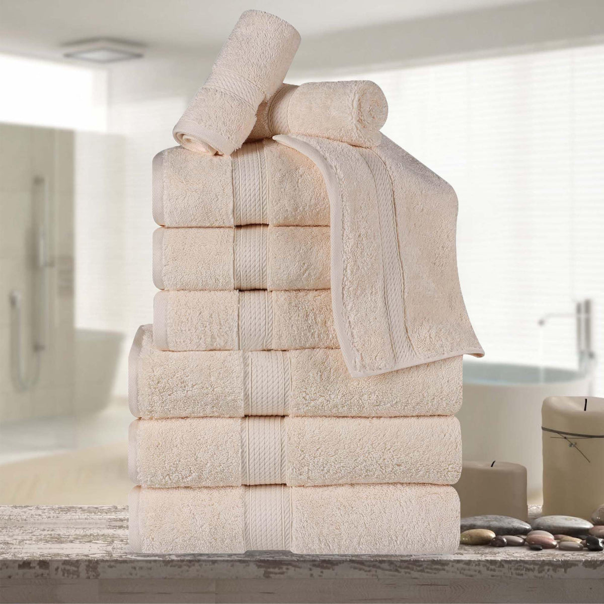 SUPERIOR Egyptian Cotton Plush & Absorbent, Hand Towel Set of 4, Cream
