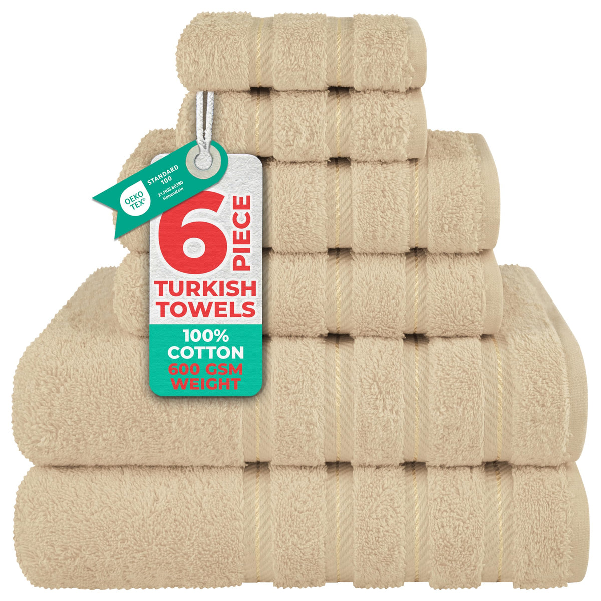 American Soft Linen 100% Cotton Luxury Turkish Towels, 6 Piece Towel Set
