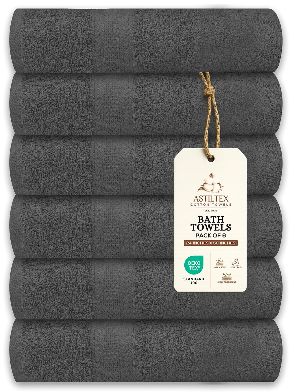Bath Towels Pack of 6 – 24" x 48" – 100% Cotton Terry, Soft, Quick-Dry & Highly Absorbent – Navy Blue Towels for Bathroom, Spa, Gym, Hotel, Pool & Everyday Use
