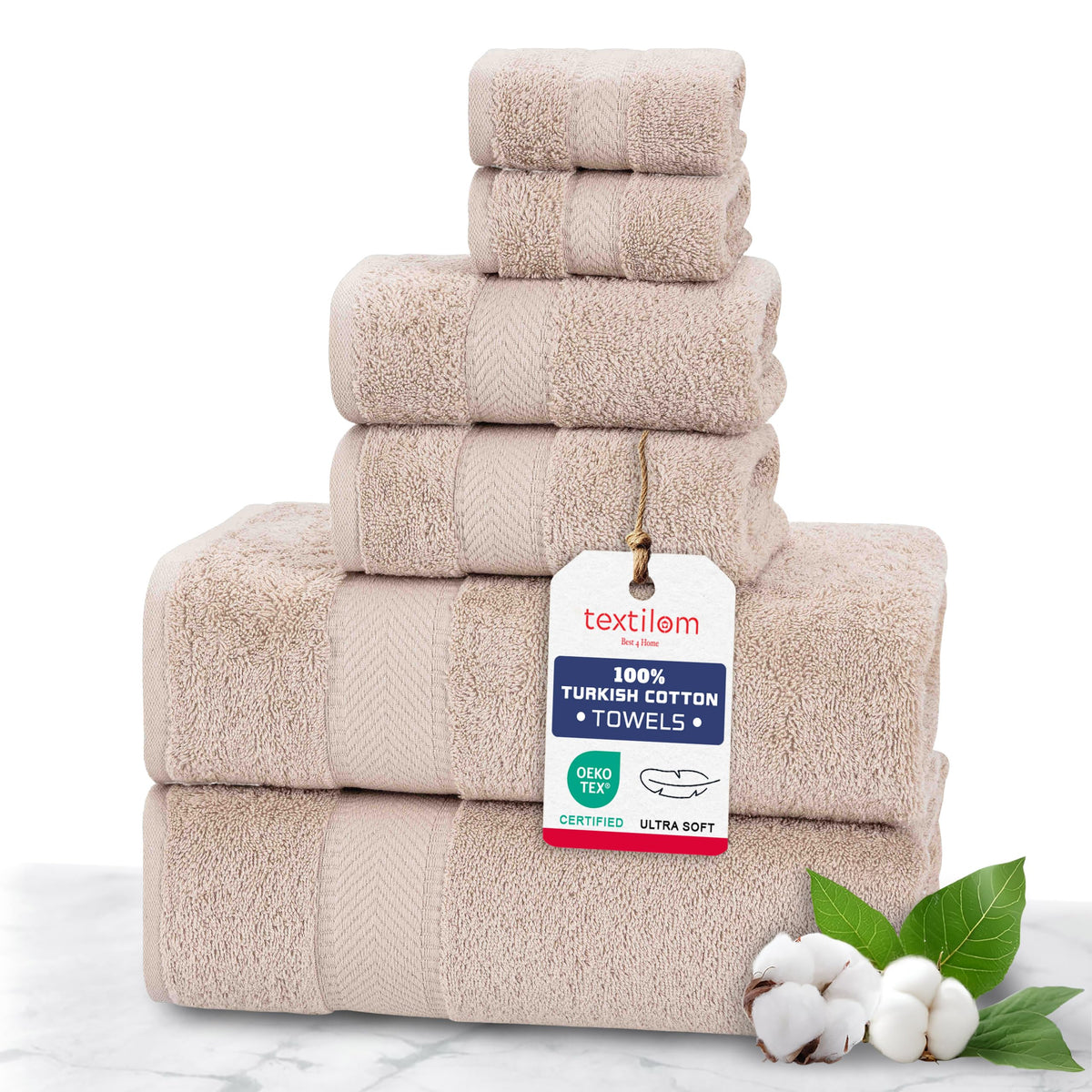 TEXTILOM 100% Turkish Cotton 6 Pcs Bath Towel Set, Luxury Soft & Absorbent Bathroom Towels Set (2 Bath Towels, 2 Hand Towels, 2 Washcloths)- Lilac